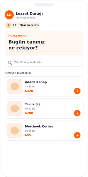 QR ile açılan menü ekranı